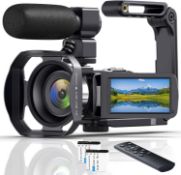 RRP £159 QUICKCLAP 4K Camcorder Video Camera 48MP 60FPS WiFi IR Night Vision 18X Digital Zoom 3.