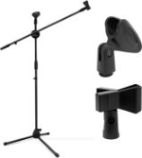 RRP £19.99 Microphone Stand, Ohuhu Mic Stand Tripod with Mic Clips, Boom Microphone Stand