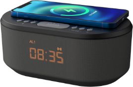 RRP £44.99 i-box Alarm Clocks Bedside, Alarm Clock with Wireless Charging, Bluetooth Speaker,