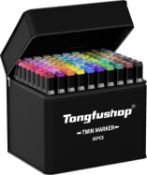 Tongfushop 80+2 Colored Markers Pens, Colouring Pens, Double Tip Marker Set, Permanent Art Marker