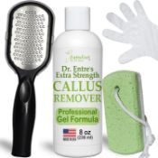 Dr. Entre's Callus & Corn Removal Kit for Feet: 8oz Callus Remover Gel, Foot File, Pumice Stone, 5