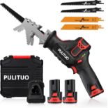 RRP £64.99 PULITUO Reciprocating Saw,Cordless Saw with Clamping Jaw,2x2000mAh Batteries,0-3000RPM
