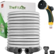RRP £57.99 TheFitLife Metal Garden Hose Pipe - Flexible Stainless Steel Water Hose with Solid