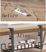 RRP £45 Set of 3 x AMSAMOTION Wire Management Under Desk Cable Management Tray No Drill, Cable