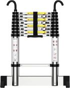 RRP £72.99 Teenza 2.6M Telescopic Ladder, Extension Ladder with Hooks and Stabilizer, Portable