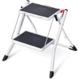 RRP £24.99 KINGRACK Step Ladder, Double Side Folding Step Stool, 2 Step Portable Ladder with handle,