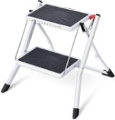 RRP £24.99 KINGRACK Step Ladder, Double Side Folding Step Stool, 2 Step Portable Ladder with handle,