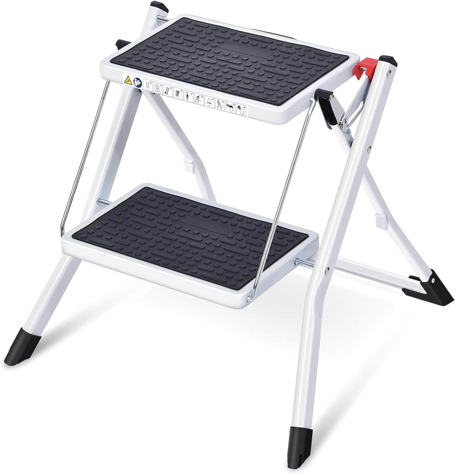 RRP £24.99 KINGRACK Step Ladder, Double Side Folding Step Stool, 2 Step Portable Ladder with handle,