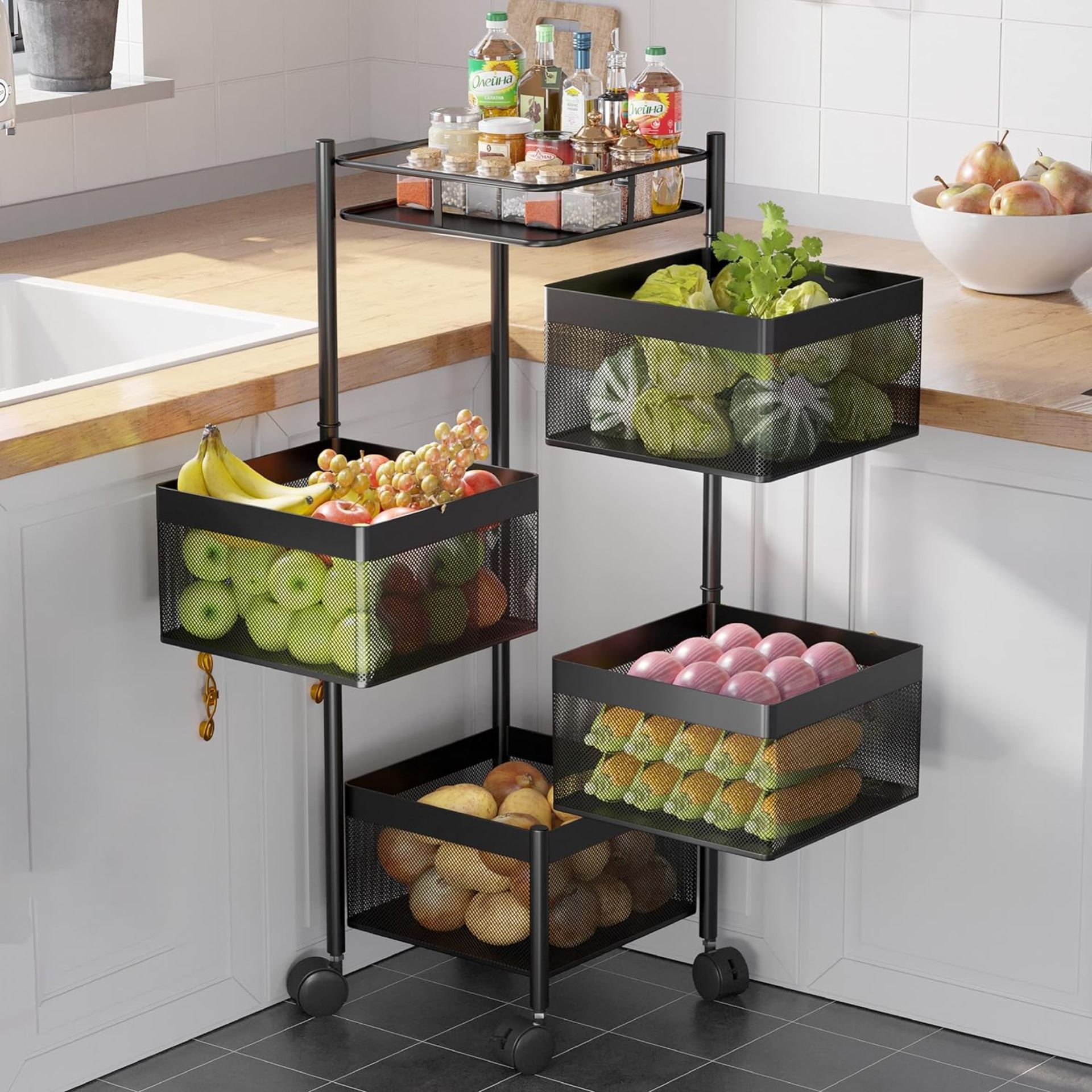 RRP £69.99 COVAODQ rotating storage rack shelves, 360 °Rotating Storage Basket,vegetable storage