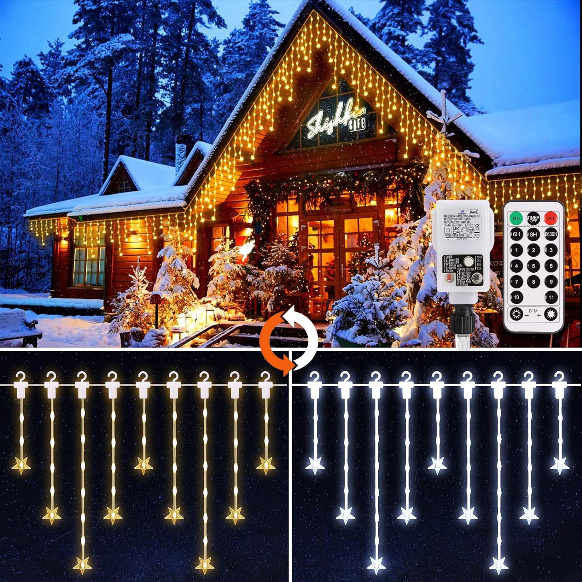 RRP £23.99 GreenClick Icicle Lights Outdoor, 10M 300 LED Christmas Lights Connectable Warm to Cool