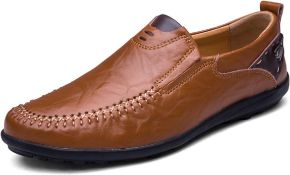 RRP £36.99 Men's Leather Loafers Shoes Slip On Oxfords Penny Loafers Formal Mocassins Brown, 44 EU