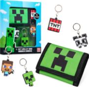 RRP £30 Set of 2 x Minecraft Boys Wallets for Kids with Card Slots Boys Wallet with Zip Coin