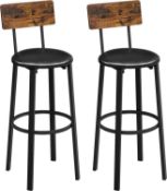 RRP £59.99 VASAGLE Bar Stools, Set of 2 PU Upholstered Breakfast Stools, 75.4 cm Tall Seat,