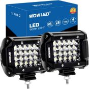 RRP £20.99 WOWLED Offroad 4 Inch Quad Row LED Pods 2 Pack, 7200LM Spot Beam 4 Rows LED Light Bar Off