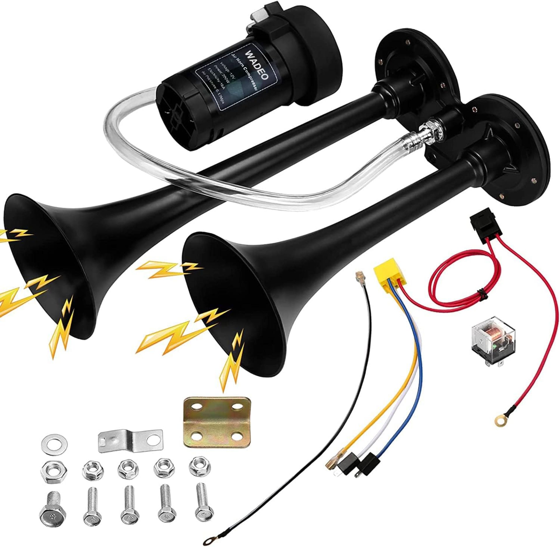 WADEO 12V 150db Car Air Horn, Super Loud Dual Trumpet Air Horn Kit with Compressor for Any 12V