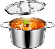 RRP £26.99 Lio SHAAR Stainless Steel Induction Pot with Glass Lid, 20cm 3L Soup Pot Suitable for 2-3