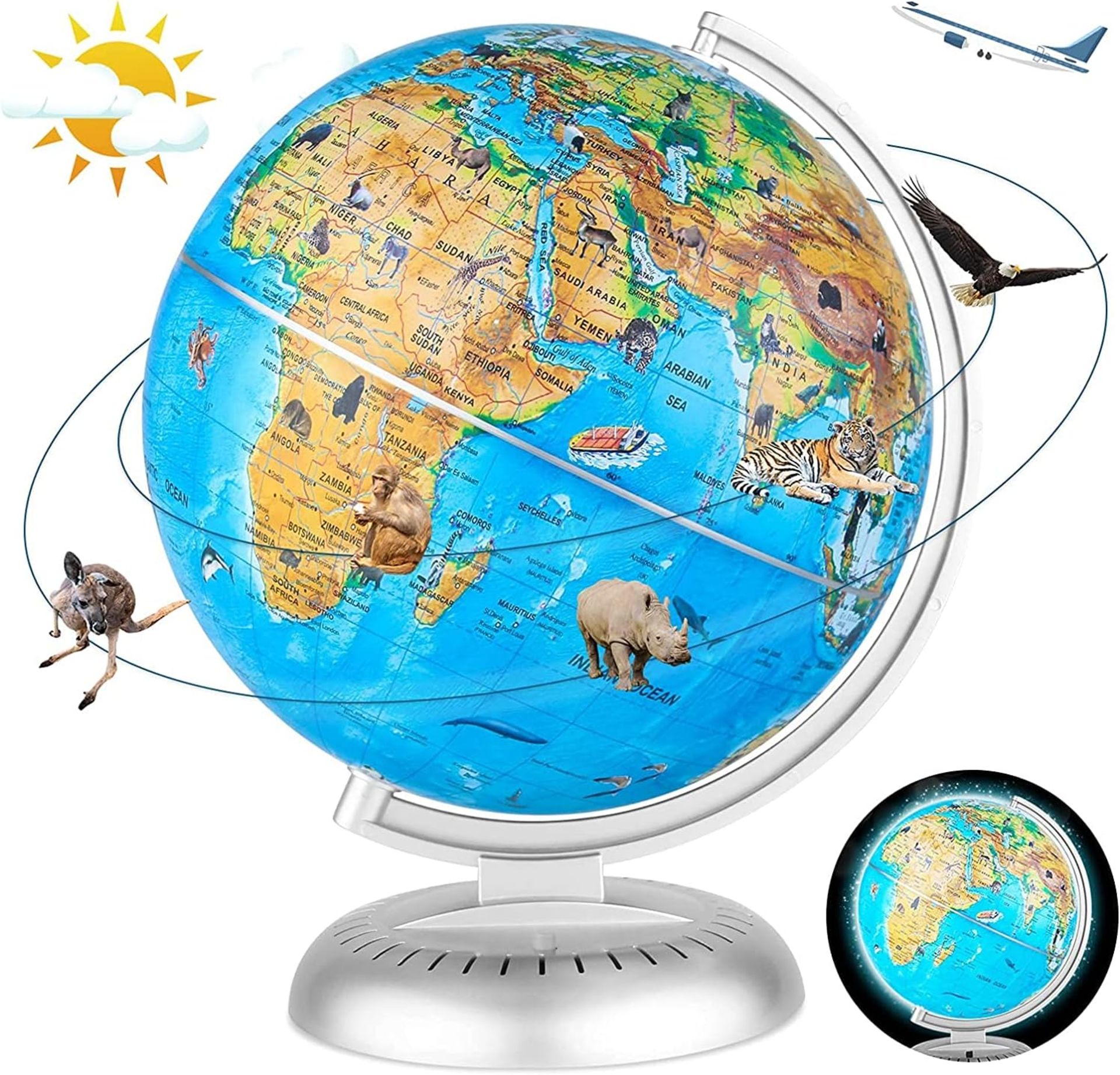 Fun Lites 20Cm LED Illuminated Animal World Globe Educational Political Map Swivel Rotating Animal