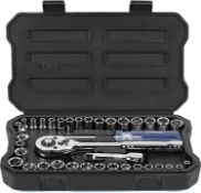 RRP £23.99 WORKPRO 39-Piece Drive Socket Set 1/4''3/8'', CR-V Metric and Imperial Sockets with