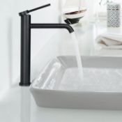 RRP £45.99 PHASAT Tall Black Basin Tap High Rise Bathroom Faucet Round Mono Mixer Basin Tap Matt