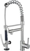 RRP £96.99 Beelee Professional Single Lever Chrome Spring Pre-Rinse Pull Out Sprayer Kitchen Tap,