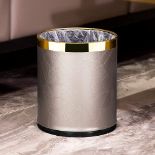 RRP £34.99 Luxury Metal Waste Bin 10L, Double Layer Trash Can PU Leather Covered Round Wastebasket