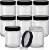 RRP £22.99 BELLE VOUS 8 Pack Clear Round Glass Storage Jars with Black Plastic Lids - 240ml/8oz