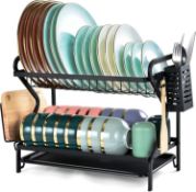 RP £19.99 OTraki Dish Drainer Rack 2 Tier with Drip Tray Plate Bowl Dish Drying Rack Rustproof