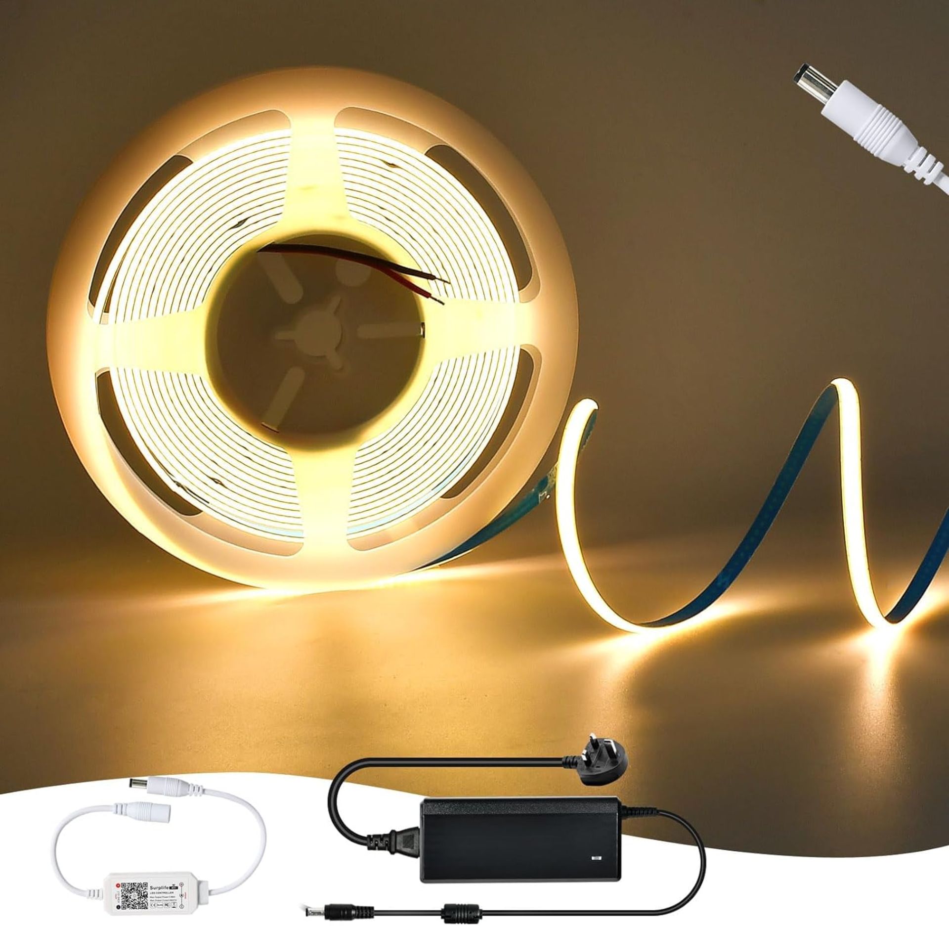 RRP £23.99 WiFi COB LED Strip Light 5M Warm White,Dimmable LED Strip Kit 384 LEDs/m,DC24V LED Tape