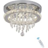 RRP £60.99 Deckrico Modern K9 Crystal Chandelier with Remote Control Stainless Steel Pendant Lamp