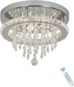 RRP £60.99 Deckrico Modern K9 Crystal Chandelier with Remote Control Stainless Steel Pendant Lamp