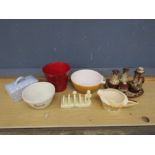 Mixed china including Fosters Pottery cruet set and Lurpak toast rack