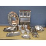 Stainless steel trays and teapots etc
