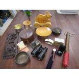 Collectors lot to include vintage opera glasses, truncheon, leather box, treen, Pierre Cardin