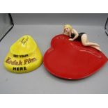 a Kodak film ceramic ash tray and Clay Art Marilyn Monroe heart shaped dish