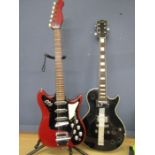A red electric guitar and a black Satellite electric guitar a/f
