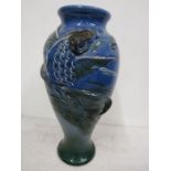 Pottery vase with fish detail signed to bottom 36cmH. a/f