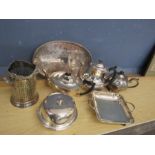 Silver plated trays and teapots etc