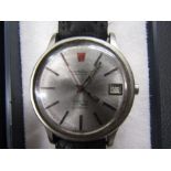 Omega Constellation chronometer stainless steel face with leather strap. not ticking, scratches to