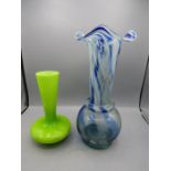 Blue swirl glass vase and green vase