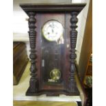 Vienna Regulator enamel faced wall clock with pendulum and key
