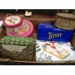 Vintage tins inc Lyons and a tetley tea tin with original tea bags!