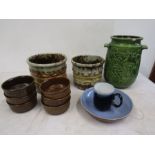 Italian pottery planters, Denby plate and mug, Wedgwood bowls and Rumtopf vase (chipped)