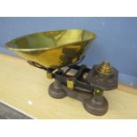 Vintage iron and brass large kitchen scales with weights