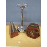 vintage pedestal ashtray, squeeze box and metronome