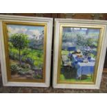 Sue Wales 'view from my garden' watercolours in matching frames 50x70cm