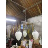 Chrome Art Deco style ceiling light with opaline shades, pair of opaline shades and glass bowl