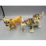 Ceramic Beswick lion and dog and one USSR tiger, repairs to dog and lions tail