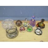 Glass paper weights and scent bottles etc