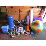 Large amount of fitness equipment including dumbbells and resistance bands etc