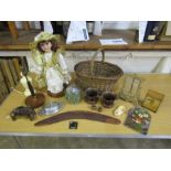 Collectors lot including brass photo frame, doll and Boomerang etc